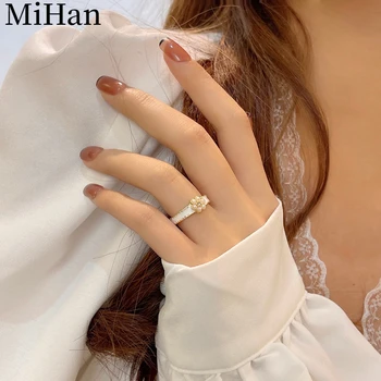 Mihan Bižuterijos Balto Emalio Žiedas 2022 Nauja Tendencija Karšto Pardavimo Imituojamas Pearl Gėlių Žiedais Moterys Šalis Dovanos