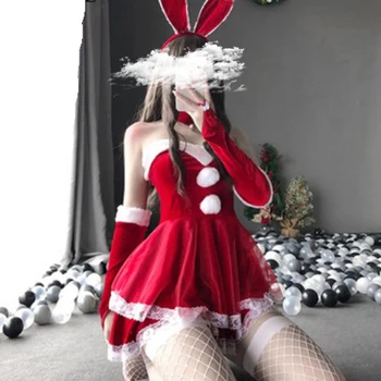 Moterys, Santa Claus Tarnaitė Padavėja Vienodas Cosplay Kostiumai, Seksualus Apatinis Trikotažas, Kalėdos, Kalėdos Šalis Sexy Bunny Girl Žiemos Išgalvotas Suknelė