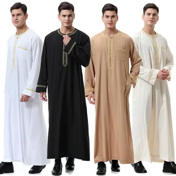 Nauja juoda jubba thobe islamo apranga vyrams caftan homme užtrauktukas arabų djellaba homme pakistano musulmonų apdaras djellaba vyrų islamas