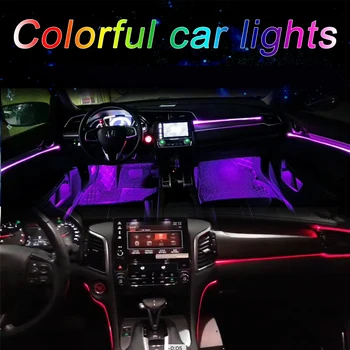 Naują Garso Aktyvus EL Neon Vielos Juostos Šviesos RGB LED Automobilio Salono Šviesos Daugiaspalvis 