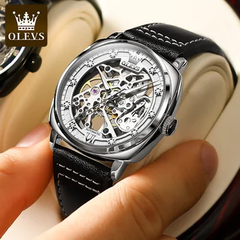 OLEVS Verslo Vyrų Automatinis laikrodis Mechaninis Skeletas Dizaino Mados Vandeniui Laikrodžiai Sporto Vyrų Laikrodis reloj hombre