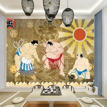Pasirinktinis Dydis Japonijos Sumo Suši Restoranas Dekoro Freskos Ukiyo-e Restoranas Tapetai Namų Dekoro 3D tapetų Papel De Parede