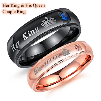 Pora Žiedus - Jos King & Savo Karalienės Karūną Žavesio Laišką Cirkonis Žiedas, Skirtas Moterims, Vyrams Išskirtinių Poros Vestuvių Žiedas Meilužio Dovana