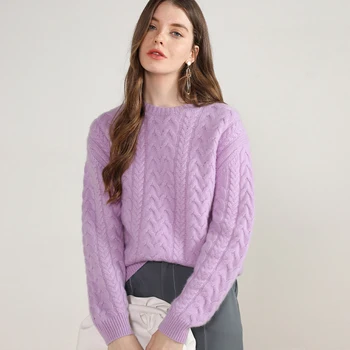 prabanga žiemos naujų stilių 100% kašmyras negabaritinių megztinis moterų mados kabelis megzti storio warmlong rankovės minkštas puloveriai