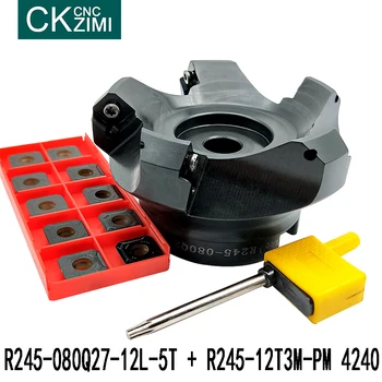 R245-080Q27-12L-5T 80mm Veido Frezavimo CNC Cutter + įdėklai 10vnt R245-12T3M-PM 4240 veido malūnas malimui pjovimo cnc frezavimo įrankiai