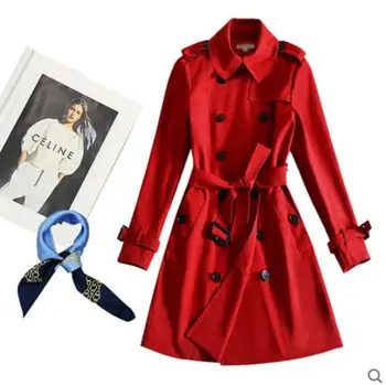 Raudonas juodas švarkelis moterų tranšėjos paltai 2021 m. pavasarį, rudenį naujos Britų vidutinio ilgio plonas juosmens star paties temperamento drabužiai