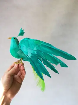 realiame gyvenime Paukščių plunksnos žalios Phoenix paukščių modelis apie 30x35cm skleisti sparnus paukščio filmavimo prop apdailos dovana h1088