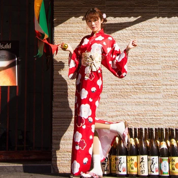 Retro Kasdien Kimono Japonijos Tradicinių Moterų Ilgas Chalatas, Moterų Cosplay Veiklos Raudoną Kimono Japonų Stiliaus Chalatas DQL1876