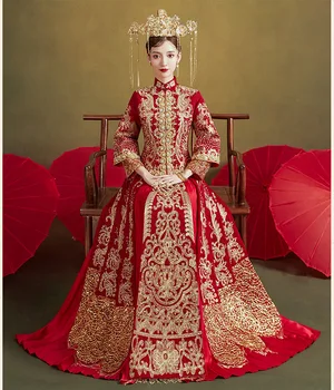 Retro Siuvinėjimo Phoenix Kinijos Tradiciniai Moterų, Vestuvių Cheongsam Stilingas, Elegantiškas Bride Derliaus Qipao Suknelė китайская одежда