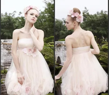 Rožinė Kamuolys Suknelė Stebėjimo Rankų Darbo Gėlių Rankovių Šalies Trumpas Prom Dresses Baigimo 2015 Homecoming Suknelės