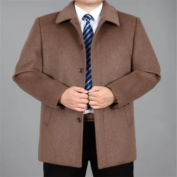 Rudos spalvos vyriški vilnoniai paltai vidutinio amžiaus žiemos plius aksomo tirštėti prarasti dideli striukė vidutinio ilgio drabužius пальто мужское