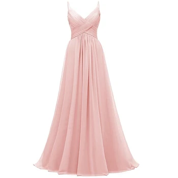 Spagečiai Dirželiai Blush Pink Svečias Vestuvių Suknelės Linijos, Ilgas Šalis, Chalatai Grindų Ilgis Tarnaitė Garbės Skraiste