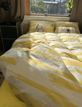 Tendencija geltonas geometrinis patalynės komplektas vaikas paauglių,twin visą karalienė abstrakčiai medvilnės namų tekstilės paklode pagalvės užvalkalą antklodė padengti
