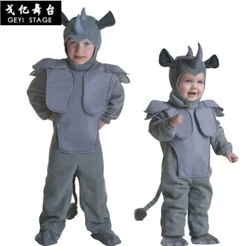 Vaikai Berniukas Rhino Onesies Kigurumi Kostiumas Bull Animacinių Filmų Gyvūnų Helovinas Šalis Raganosio Jumpsuits Pižamos Kostiumas