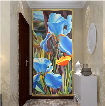 Vartotojo 3D freskomis, Europa elegantiška mėlynos spalvos gėlių tapybos veranda papel de parede,gyvenamasis kambarys su sofa-lova, TV wall miegamojo sienos popieriaus