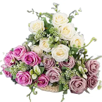 Vieną Šilko Rožių Puokštė Gėlių 7 Vadovai per Puokštė Dirbtinis Rosa Fleur Vestuvių Namų Gėlių Dekoracija