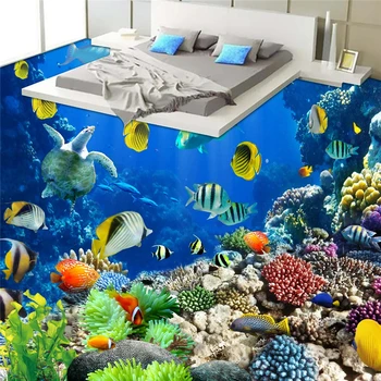wellyu Užsakymą didelės apimties sieninis jūros pasaulyje atogrąžų padaras vonios kambario grindų 3D atsparus vandeniui sustorėjimas nusidėvėjimui atsparaus pvc grindų