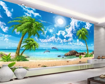 wellyu užsakymą tapetai HD graži svajonė sea view kokoso palmių paplūdimys dekoracijos, TV foną, sienos tėtis peint tapety behang