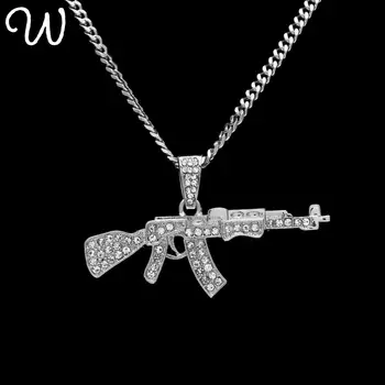 Wishining Lydinio AK47 Pistoletu Pakabukas Karoliai Lediniame Iš kalnų krištolas Su Hip-Hop Miami Kubos Grandinės Auksas, Sidabras Spalva Vyrų, Moterų Papuošalai