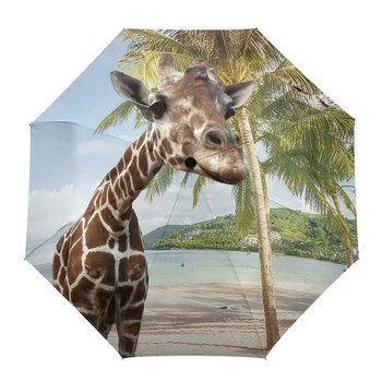 Žirafa Atogrąžų Palmių Paplūdimys Vasaros Lauko Skėtis Visiškai automatinė Aštuonių Vijų Skėčiai Vaikams Spausdinti Skėtis