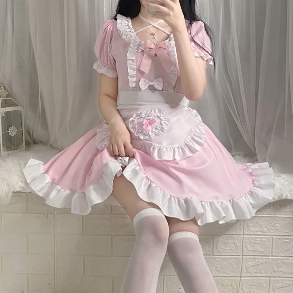 S-2XL Anime Lolita Dress Kavinė Kostiumai Rožinė Tarnaitė Suknelė Lolita Rinkiniai Cosplay Tarnaitė Restoranas Tarnaitė Mielas Suknelė Mergina Kawaii Apranga Nuotrauka 2