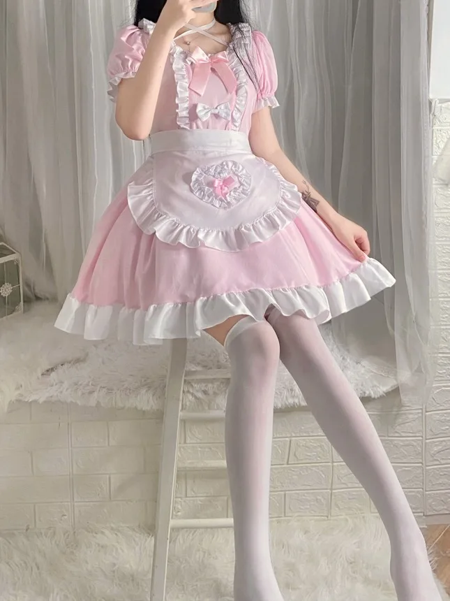 S-2XL Anime Lolita Dress Kavinė Kostiumai Rožinė Tarnaitė Suknelė Lolita Rinkiniai Cosplay Tarnaitė Restoranas Tarnaitė Mielas Suknelė Mergina Kawaii Apranga Nuotrauka 5