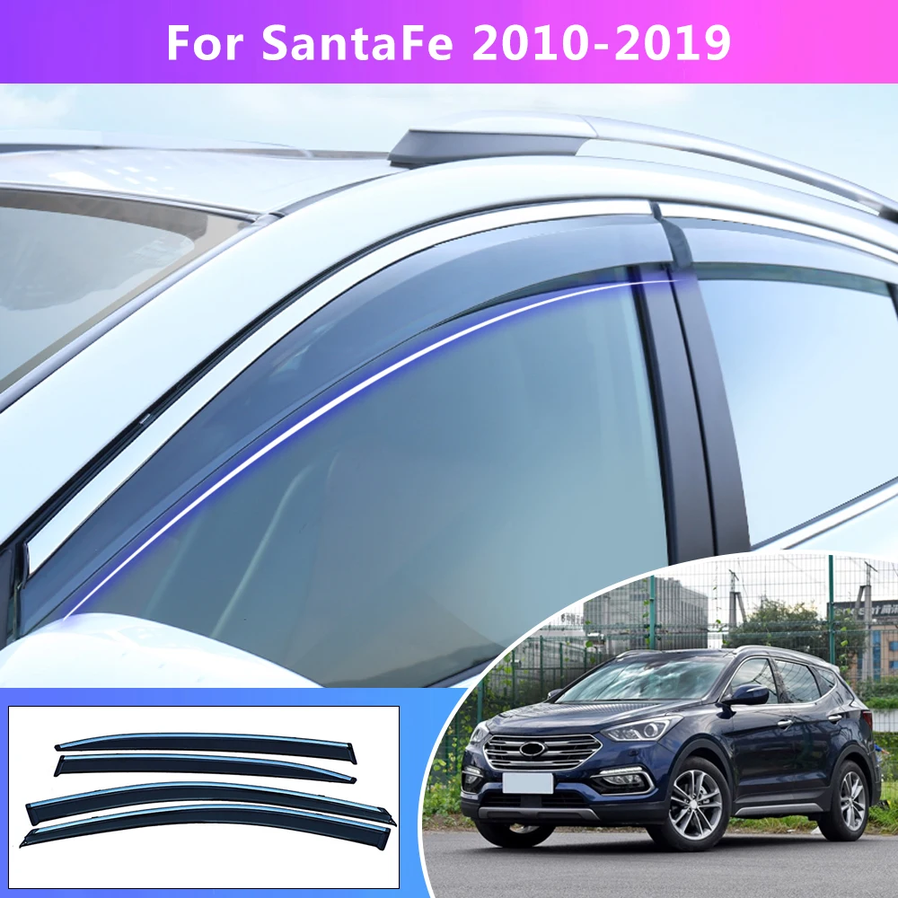 Lango Antveidžiai Hyundai SANTAFE 2010-2018 m. Dūmų Automobilio Langą Skydeliai Automobilio Saulės, Lietaus Apsaugas, Vėjo Deflektoriai Priedai 4Pcs Nuotrauka 1