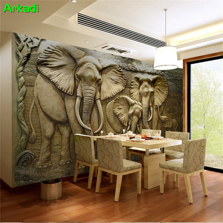 3D Pietryčių Azijos iškilumo dramblys tapetai, gyvenamasis kambarys sofos fono sienos popieriaus abstraktaus meno dekoratyvinis kraštovaizdžio bet kokio dydžio Nuotrauka 0