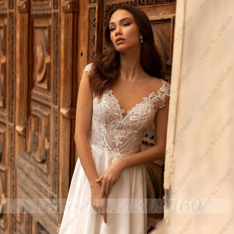 Thinyfull Elegantiškas Šifono Linijos Vestuvių Suknelė Iki 2021 M. Simpe Elegantiškas Iliuzija Kaklo Vestuvių Suknelės Vestido Boho Nuotakos Suknelės Nuotrauka 2