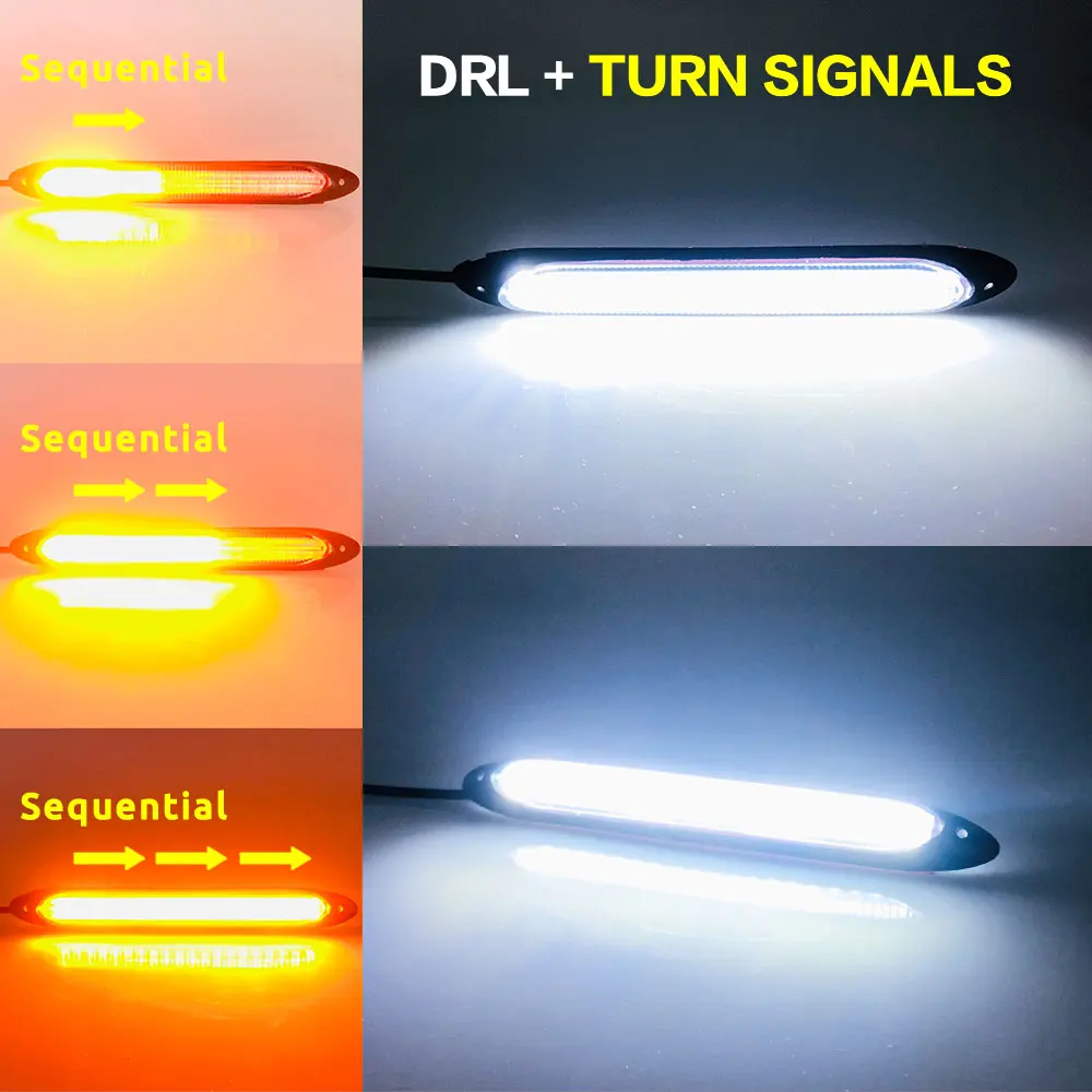 2vnt Lankstus DRL LED Juostelės Automobilio Šviesos važiavimui Dieną Auto Žibintai Vandeniui Balta Posūkio Signalo Geltona Stabdžių Srauto Lempos 12V Nuotrauka 5