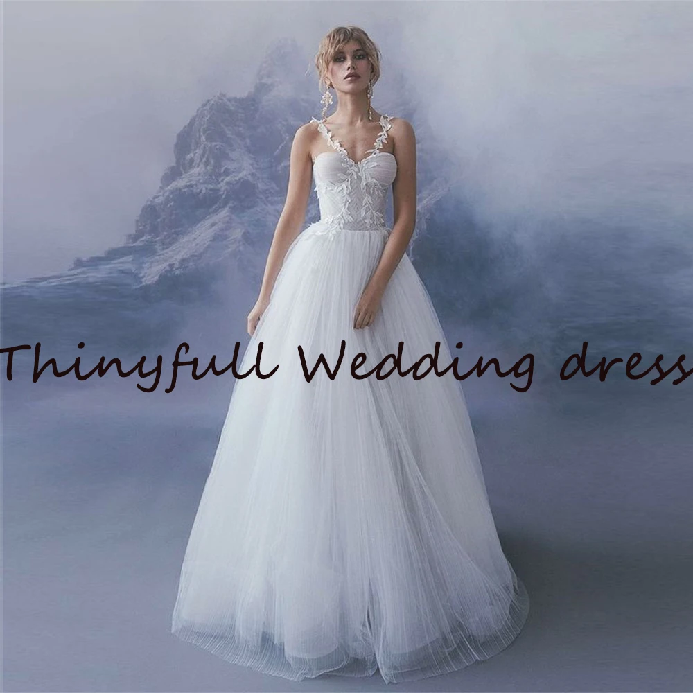 Thinyfull Šiuolaikinės Brangioji 3D Gėlių Vestuvių Suknelės Bohemijos Nuimamais Rankovėmis Beach-Line Bridal Nuotakos Suknelės, Vestidos Nuotrauka 1