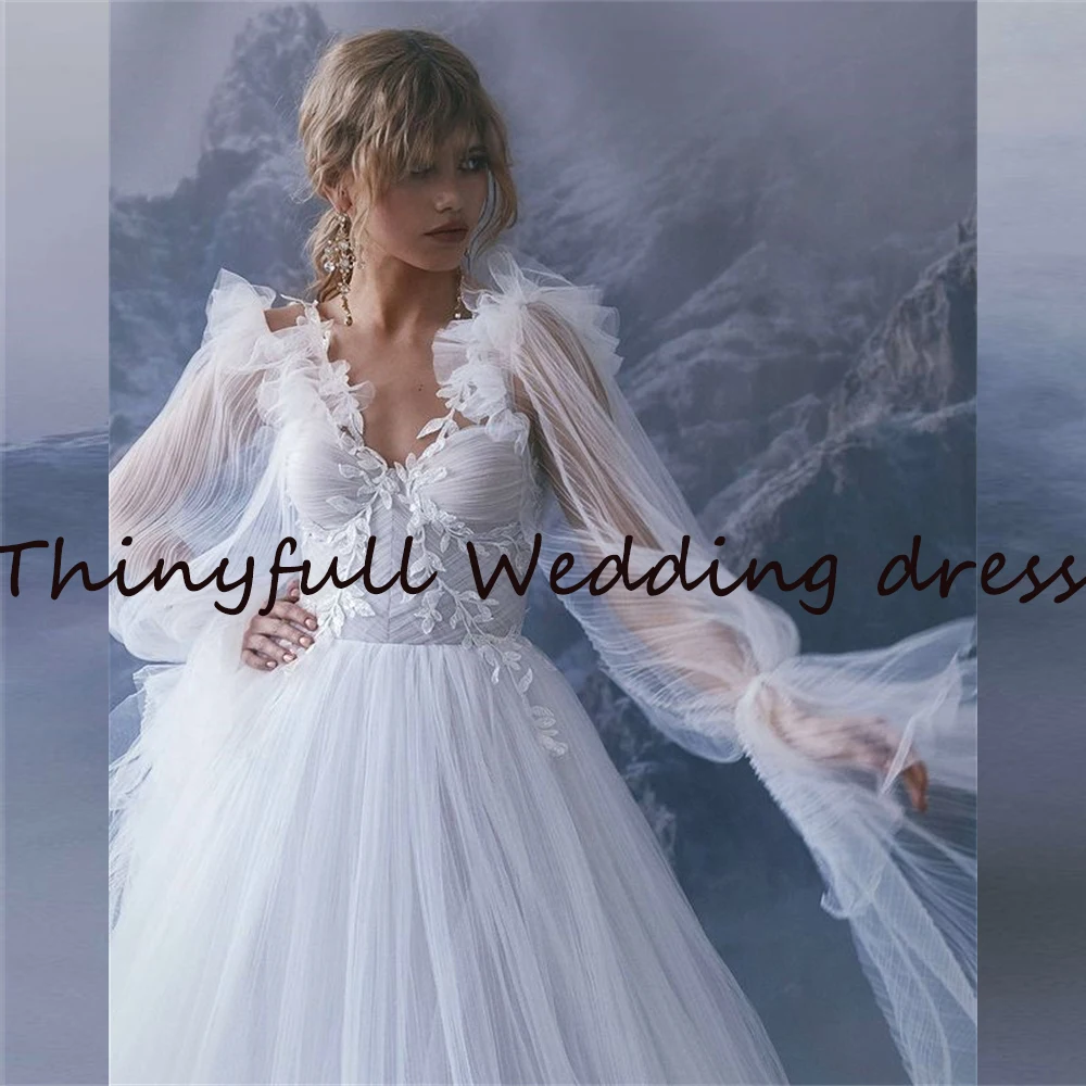 Thinyfull Šiuolaikinės Brangioji 3D Gėlių Vestuvių Suknelės Bohemijos Nuimamais Rankovėmis Beach-Line Bridal Nuotakos Suknelės, Vestidos Nuotrauka 2
