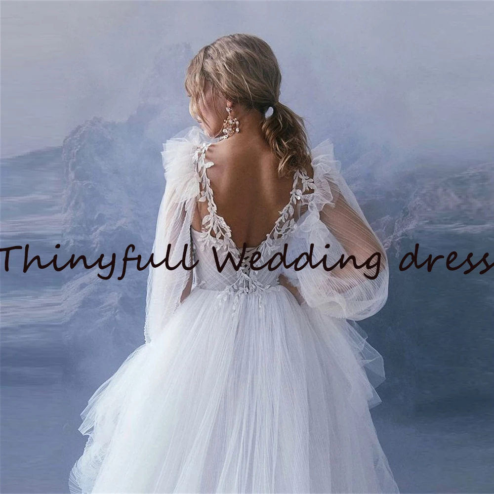 Thinyfull Šiuolaikinės Brangioji 3D Gėlių Vestuvių Suknelės Bohemijos Nuimamais Rankovėmis Beach-Line Bridal Nuotakos Suknelės, Vestidos Nuotrauka 4