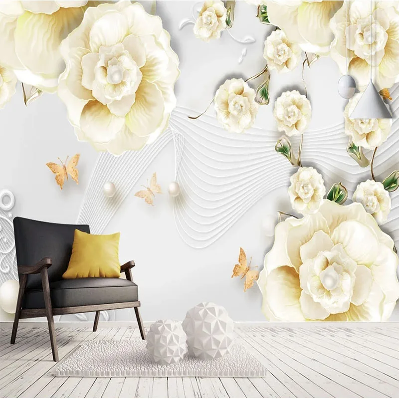 Custom 3D Europos Stiliaus Aukso Papuošalų Mados Perlų Gėlių Fonas Už Miegamojo Sienos Papel De Parede Namų Dekoro Meno Nuotrauka 1