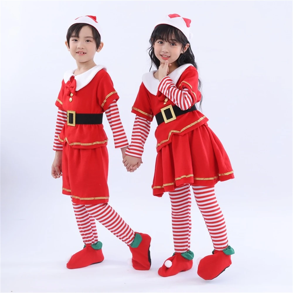 Kalėdų Cosplay Šalies Kostiumas Karnavalo Šou Red Elf Berniukų Ir Mergaičių, Vaikų Drabužiai Nuotrauka 0