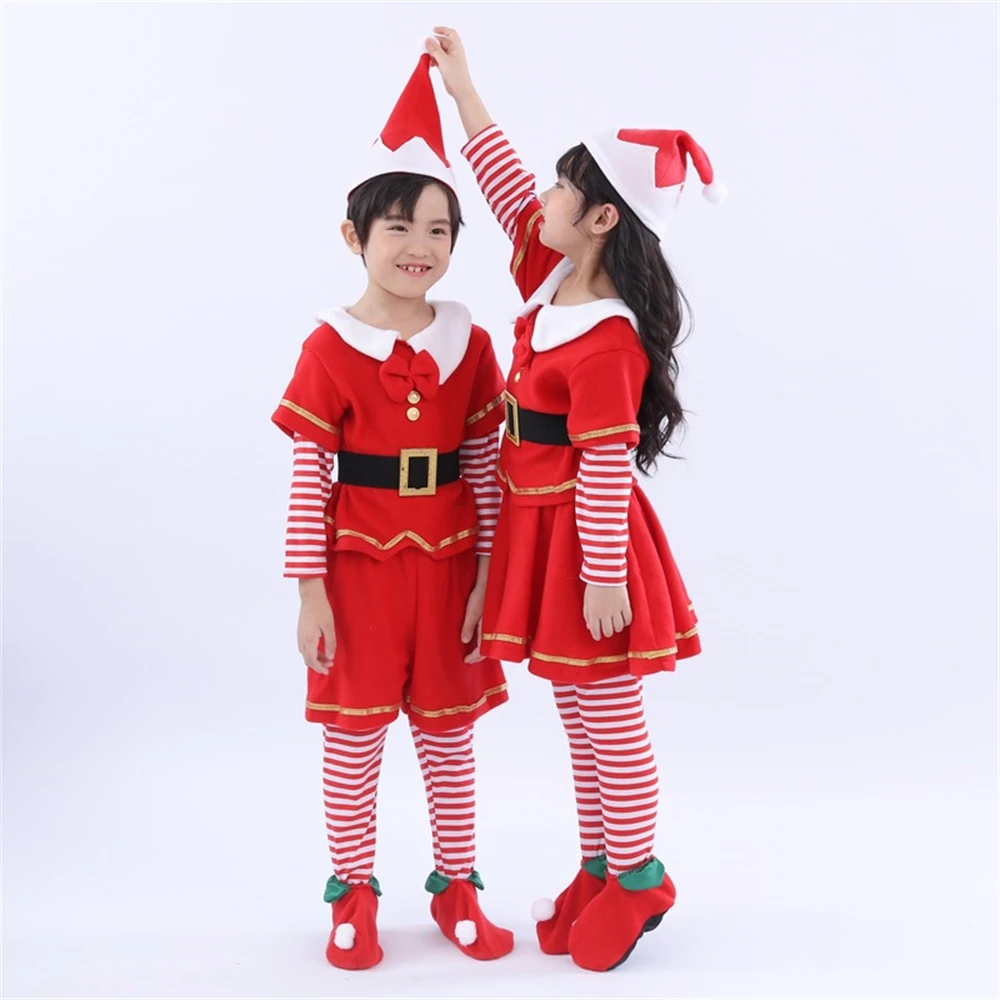 Kalėdų Cosplay Šalies Kostiumas Karnavalo Šou Red Elf Berniukų Ir Mergaičių, Vaikų Drabužiai Nuotrauka 1
