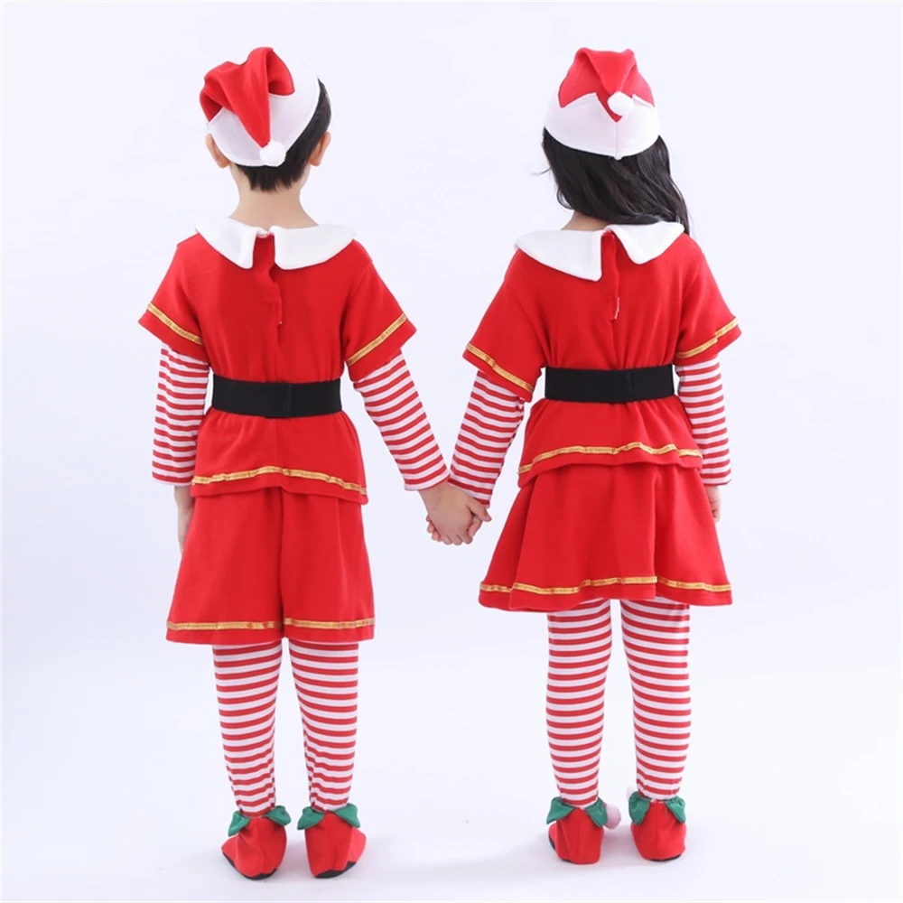 Kalėdų Cosplay Šalies Kostiumas Karnavalo Šou Red Elf Berniukų Ir Mergaičių, Vaikų Drabužiai Nuotrauka 2