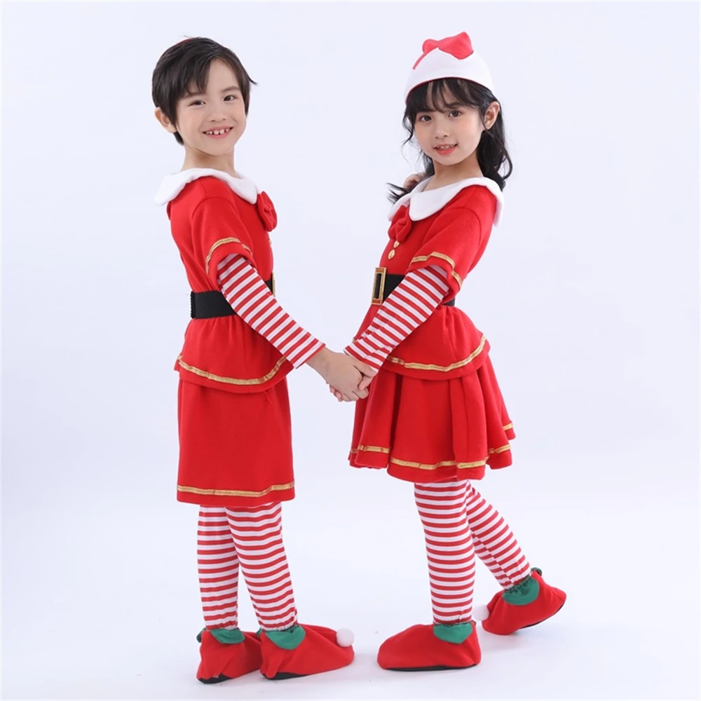 Kalėdų Cosplay Šalies Kostiumas Karnavalo Šou Red Elf Berniukų Ir Mergaičių, Vaikų Drabužiai Nuotrauka 3