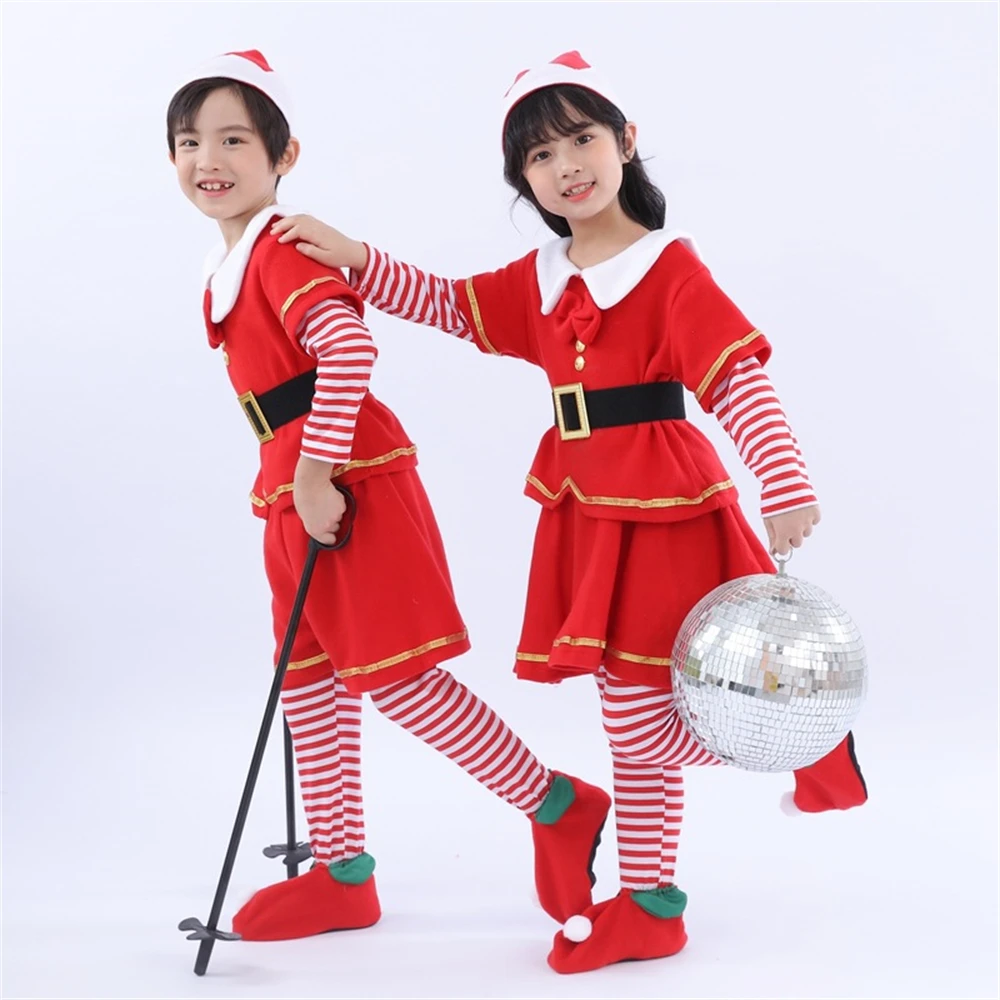 Kalėdų Cosplay Šalies Kostiumas Karnavalo Šou Red Elf Berniukų Ir Mergaičių, Vaikų Drabužiai Nuotrauka 4