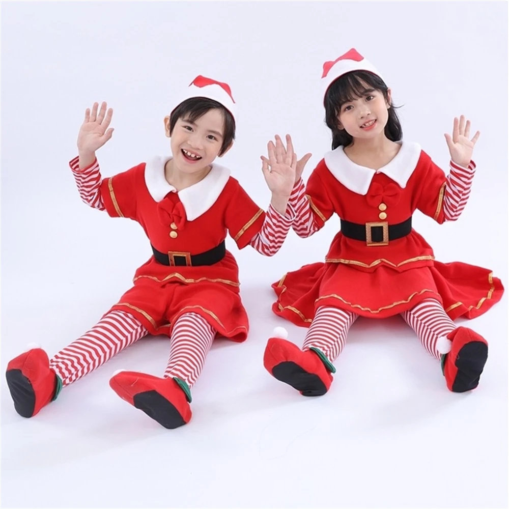 Kalėdų Cosplay Šalies Kostiumas Karnavalo Šou Red Elf Berniukų Ir Mergaičių, Vaikų Drabužiai Nuotrauka 5