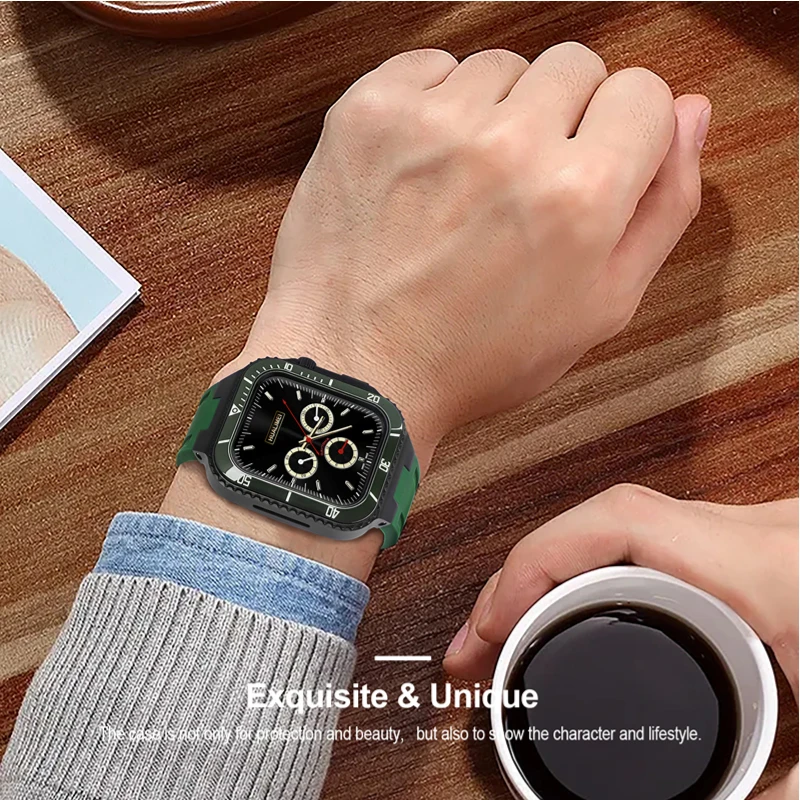 Modifikavimo Rinkinys, Diržu, Apple Watch Band 45mm 44mm Metalo Atveju+Keramika Bamperis Mod Kit Padengti iWatch 7 6 5 4 SE Gumos Diržas Nuotrauka 1