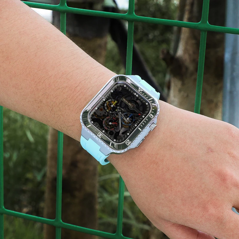 Modifikavimo Rinkinys, Diržu, Apple Watch Band 45mm 44mm Metalo Atveju+Keramika Bamperis Mod Kit Padengti iWatch 7 6 5 4 SE Gumos Diržas Nuotrauka 3