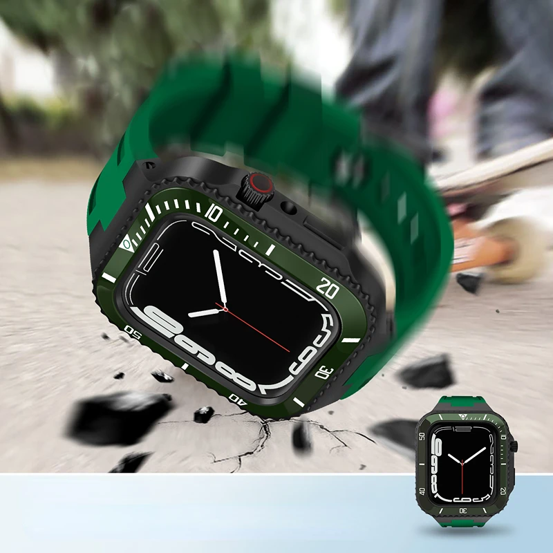 Modifikavimo Rinkinys, Diržu, Apple Watch Band 45mm 44mm Metalo Atveju+Keramika Bamperis Mod Kit Padengti iWatch 7 6 5 4 SE Gumos Diržas Nuotrauka 4
