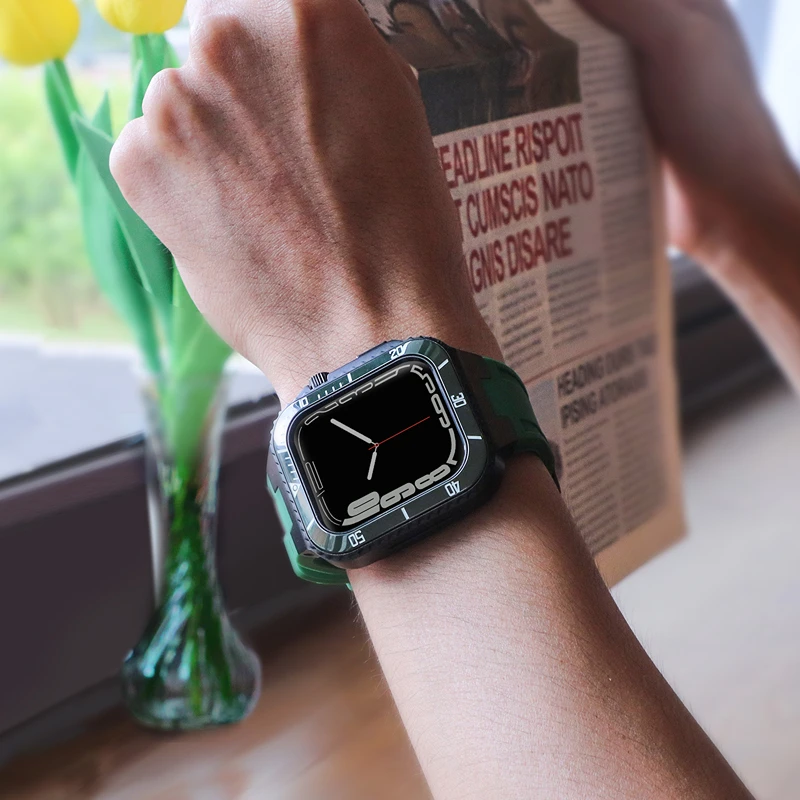 Modifikavimo Rinkinys, Diržu, Apple Watch Band 45mm 44mm Metalo Atveju+Keramika Bamperis Mod Kit Padengti iWatch 7 6 5 4 SE Gumos Diržas Nuotrauka 5