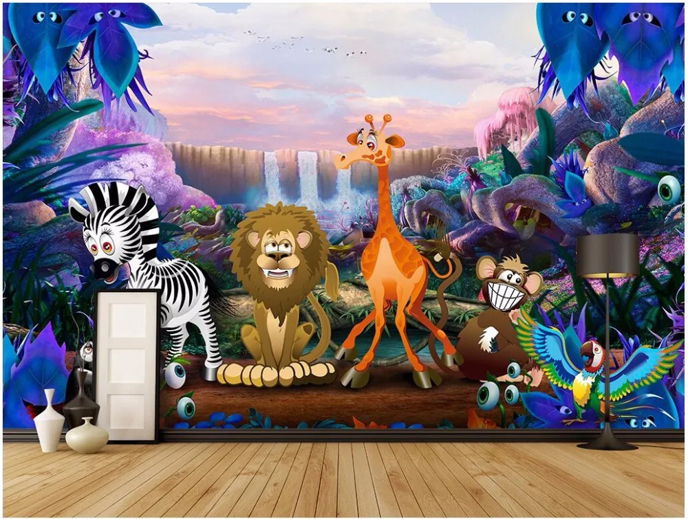 WDBH užsakymą freskos 3d tapetai Animacinių filmų miško gyvūnų, vaikų fone sienų tapybos 3d sienų freskomis tapetų sienos, 3 d Nuotrauka 0