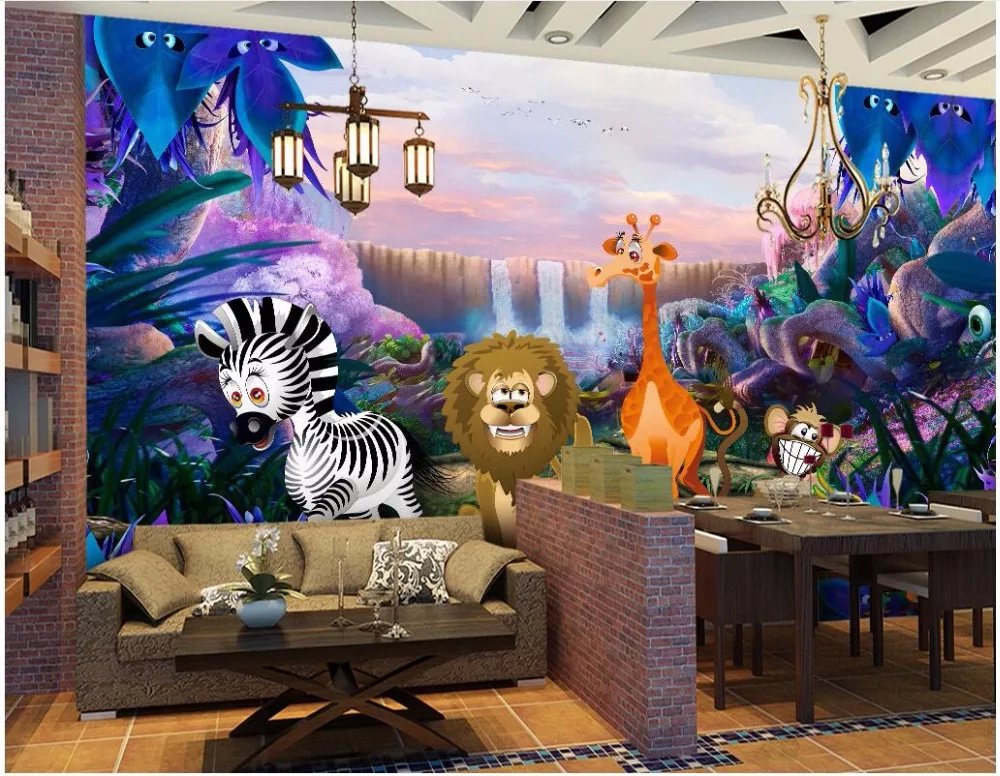WDBH užsakymą freskos 3d tapetai Animacinių filmų miško gyvūnų, vaikų fone sienų tapybos 3d sienų freskomis tapetų sienos, 3 d Nuotrauka 1