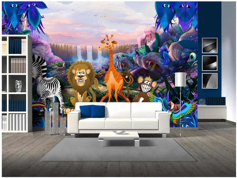 WDBH užsakymą freskos 3d tapetai Animacinių filmų miško gyvūnų, vaikų fone sienų tapybos 3d sienų freskomis tapetų sienos, 3 d Nuotrauka 2