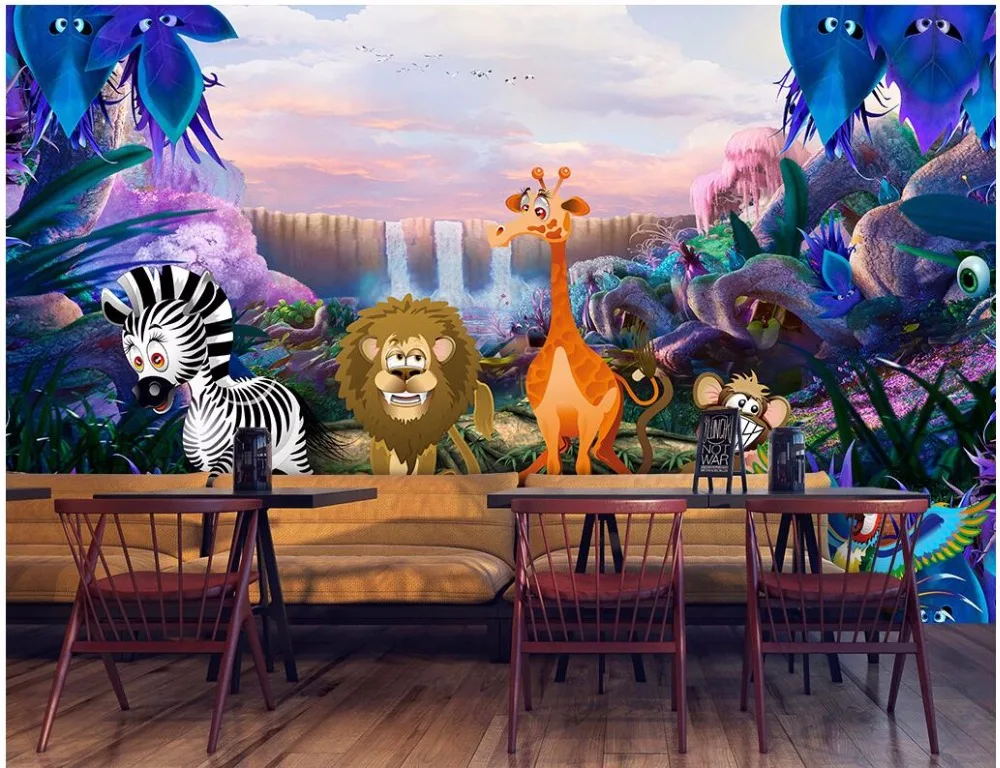 WDBH užsakymą freskos 3d tapetai Animacinių filmų miško gyvūnų, vaikų fone sienų tapybos 3d sienų freskomis tapetų sienos, 3 d Nuotrauka 3