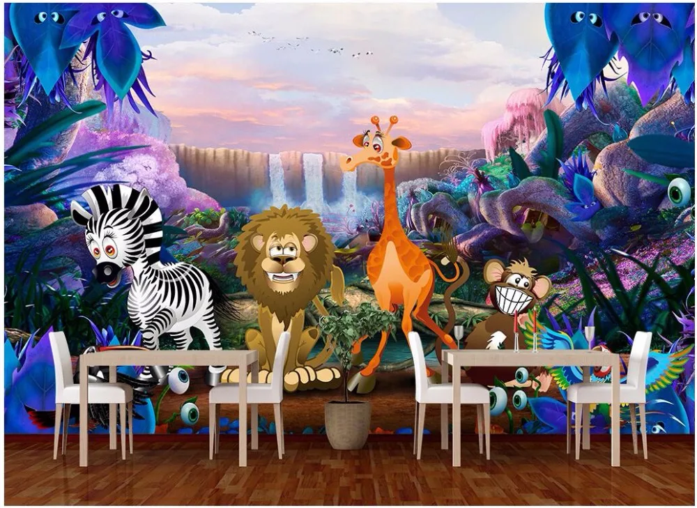 WDBH užsakymą freskos 3d tapetai Animacinių filmų miško gyvūnų, vaikų fone sienų tapybos 3d sienų freskomis tapetų sienos, 3 d Nuotrauka 4