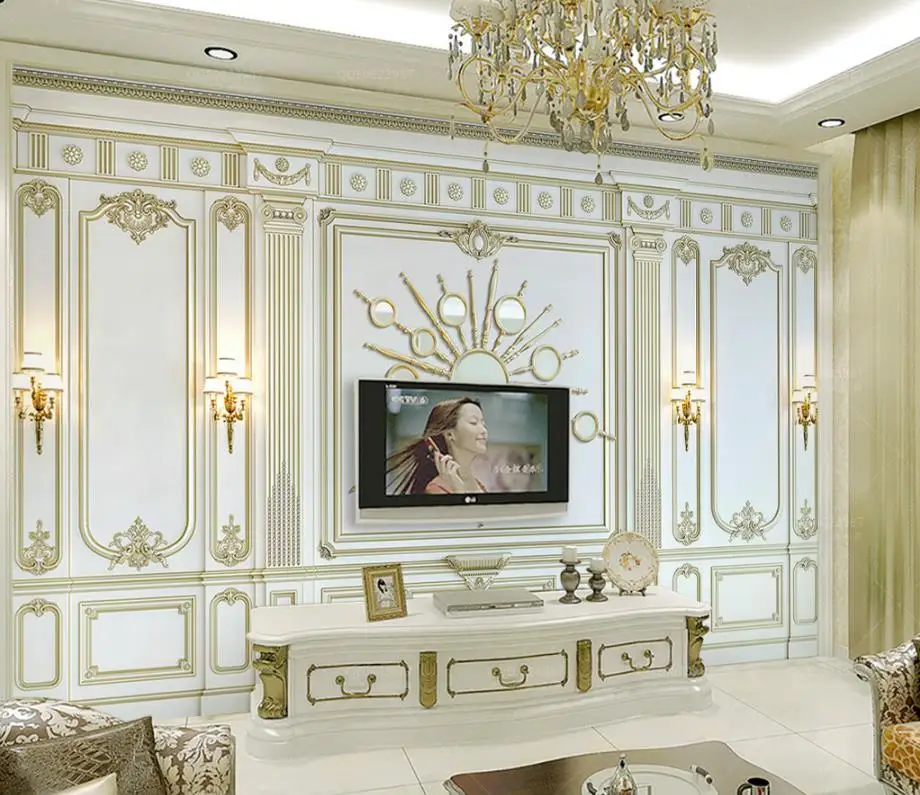 Klasikinės Europos 3d sienų freskomis gyvenimo kambario sienos dokumentų namų dekoro 3d Aukso reljefo lauke TV fono sienos Nuotrauka 0